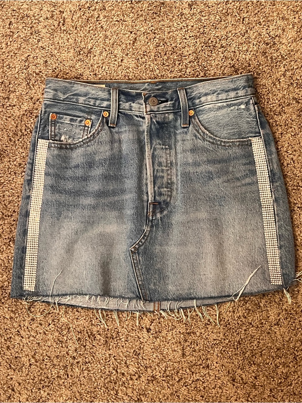 Levi's Blue Denim Mini Skirt with Rhinestone Side Panels